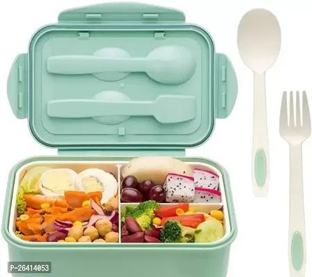 Lunch Boxes For Office Men Leak Proof 3 Compartment Lunch Box Reusable Freezer Safe Food Containers With Spoon And Fork-thumb0