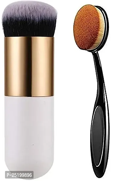 Leticia Professional White Foundation Brush and Oval Foundation Brush -Pack of 2