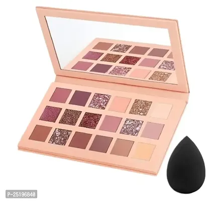 Leticia Nude 18 Shades Eyeshadow Palette With Beauty Sponge - Multicolor Metallic, Shimmery, Satin  Matte Finish