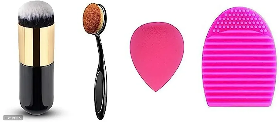 Leticia Professional Black Foundation Brush, Oval Foundation Brush, Beauty Blender  Egg Makeup Brush Cleaner -Pack of 4-thumb0