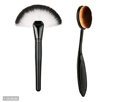 Leticia Slim Makeup Blush Face Contour Foundation Soft Nylon Hair Fan Brushes (Black)