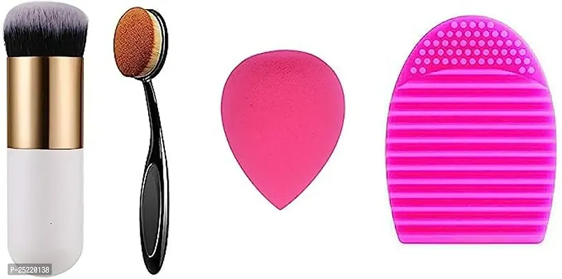 Leticia Professional Pink Foundation Brush and Oval Foundation Brush -Pack of 2 (Multicolor)-thumb0