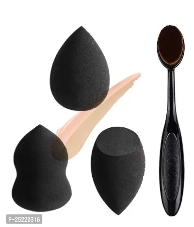 Leticia 3+1 Pcs Makeup Sponge Set with Foundation Brush, Foundation Beauty Blender for Liquid Cream and Powder, Professional Beauty Blender Sponge  Foundation Brush-Multicolored