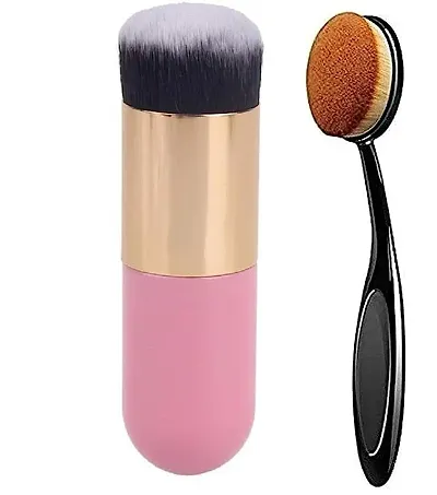 Leticia Professional Pink Foundation Brush and Oval Foundation Brush -Pack of 2