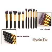 Leticia Wooden Handle and Aluminium Tube and Fiber Bristle Makeup Brushes -Set of 10 Pieces, Black and Golden-thumb2