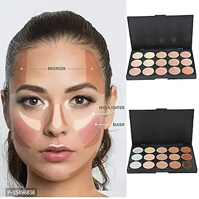 Leticia Highlighter and Contour 15 Shades Concealer Palette with Beauty Blender Sponge Puff and Foundation Brush-thumb3