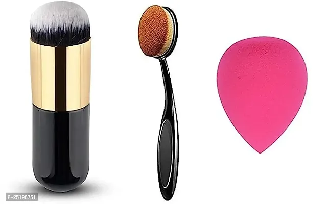 Leticia Professional Black Foundation Brush, Oval Foundation Brush  Beauty Blender -Pack of 3