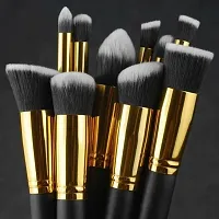 Leticia Wooden Handle and Aluminium Tube and Fiber Bristle Makeup Brushes -Set of 10 Pieces, Black and Golden-thumb4