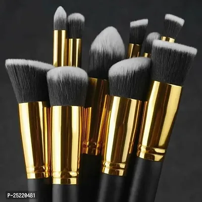 Leticia Wooden Handle and Aluminium Tube and Fiber Bristle Makeup Brushes -Set of 10 Pieces, Black and Golden-thumb5