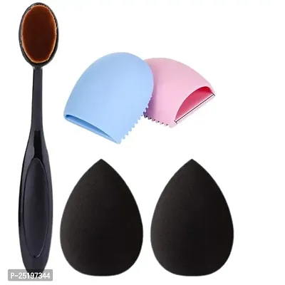 Leticia Beauty Makeup Sponges with Makeup Foundation Brush, With Brush Egg Cleaner For Liquid, Cream and Powder (2 Makeup Sponge + 1 Brush Egg Cleaner + 1 Foundation Brush)