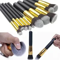 Leticia Wooden Handle and Aluminium Tube and Fiber Bristle Makeup Brushes -Set of 10 Pieces, Black and Golden-thumb1