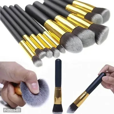 Leticia Wooden Handle and Aluminium Tube and Fiber Bristle Makeup Brushes -Set of 10 Pieces, Black and Golden-thumb2