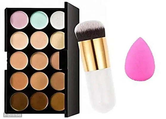 Leticia15 Colors Contour Concealer Palette with Makeup Puff and Foundation Brush (Multicolour)-thumb0