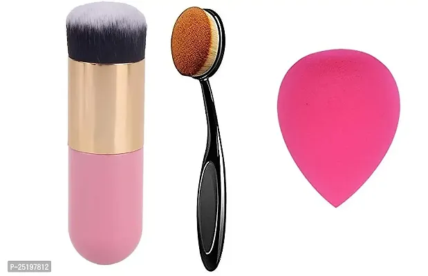 Leticia Professional Pink Foundation Brush, Oval Foundation Brush  Beauty Blender -Pack of 3-thumb0
