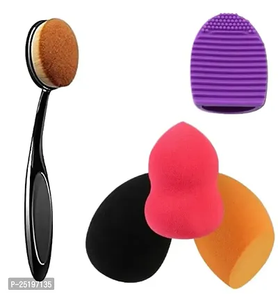 Leticia Beauty 3 Shape Makeup Blender Sponges With Oval Shape Foundation Brush And Brush Cleaner - Multicolor-thumb0