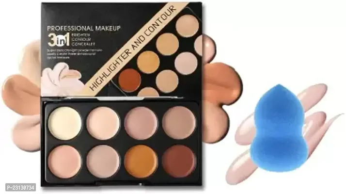 Leticia Highlighter and Contour 8 Shades Concealer With Blender Puff Combo  (1 Items in the set)