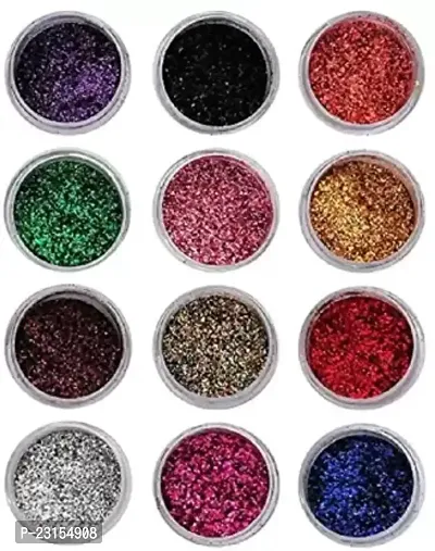 Sparkling Nail Art Glitter Powder Set 12 Pcs  (Multicolor)-thumb0