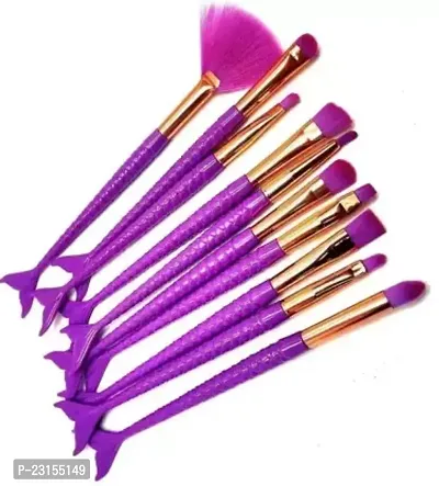 Purple Fish Tail Design Makeup Brush  (Pack of 10)
