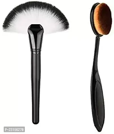 Slim Makeup Blush Face Contour Foundation Soft Nylon Hair Fan Brushes  (Pack of 2)