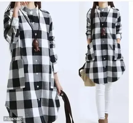 Trendy White Checked Cotton Blend Kurta For Women-thumb0