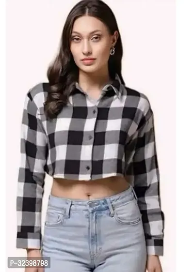 Stylish Black Cotton Blend Checked Casual Shirt For Women-thumb0