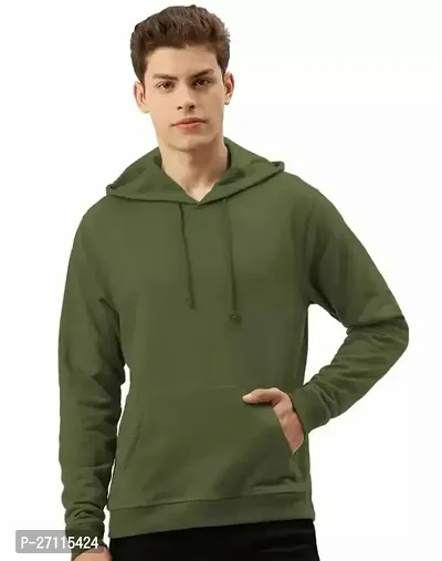 Stylish Green Cotton Blend Solid Hoodies For Men-thumb0