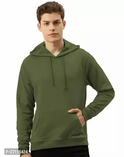 Stylish Green Cotton Blend Solid Hoodies For Men