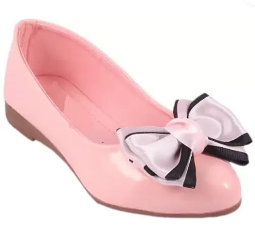 Synthetic Leather Pink Solid Ballerinas For Girls
