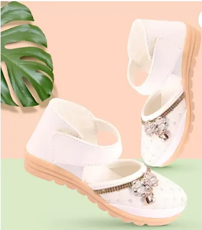 Synthetic Leather White Shoe Style Sandal For Girls