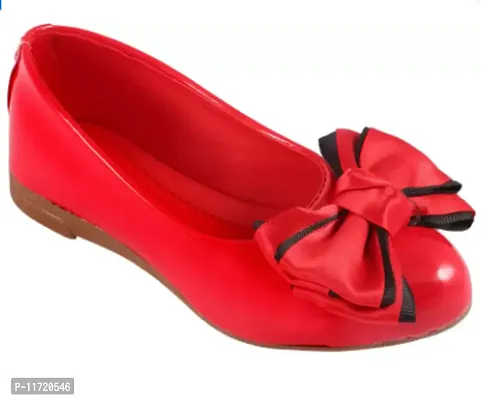 Synthetic Leather Red Solid Ballerinas For Girls-thumb0