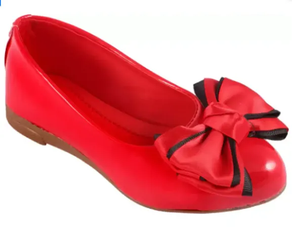 Synthetic Leather Red Solid Ballerinas For Girls