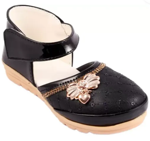 Synthetic Leather Black Shoe Style Sandal For Girls