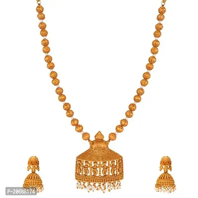 The Luxor Traditional Gold Plated Temple Necklace Set for Women, Girls ? Stylish Long Haaram Set, Fancy Golden Jewellery with Earrings (NK3333)