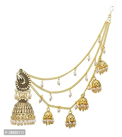 The Luxor Fashion Jewellery Traditional Gold Plated Pearl Long Chain Jhumkha Jhumkhi Earrings for Women and Girls-thumb2