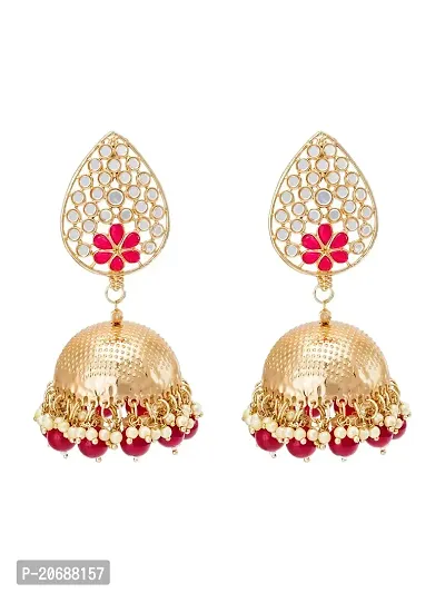 Latest Traditional Antique Temple Design Leaf Shape Red Gold Plated Jhumka Earrings for Girls Women