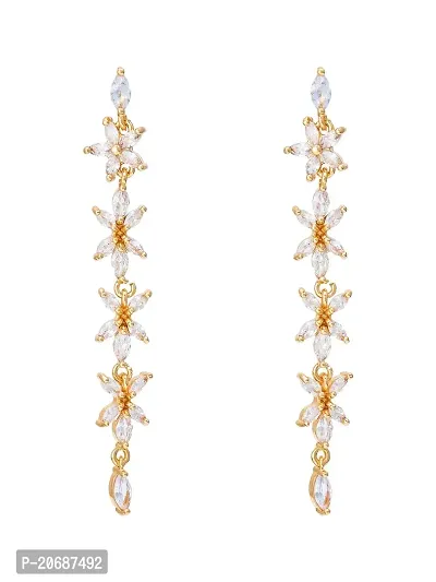 Stylist Rose Gold Plated American Diamond Long Tassel Earrings for Girls Women-thumb0