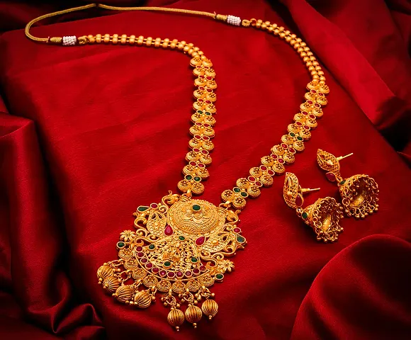 Elegant Designer Gold Plated Copper Temple Necklace Set