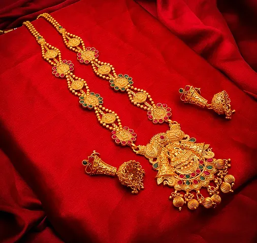 Beautiful Ethnic Gold Plated and Matte Finish Temple Jewellery Set