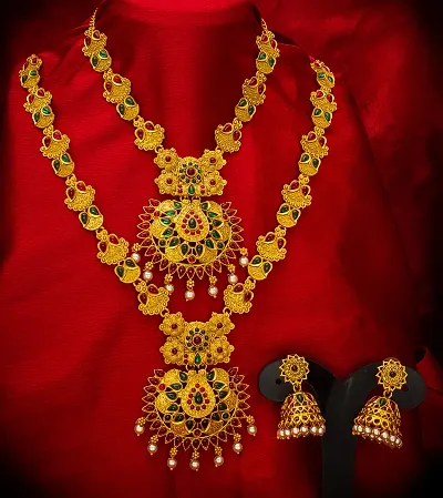 Elegant Designer Ethnic Gold Plated and Matte Finish Temple Jewellery Set