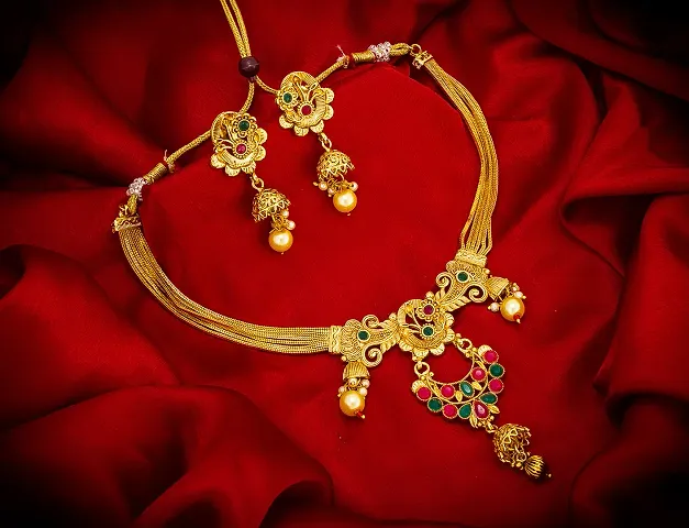 Elegant Designer Ethnic Gold Plated Copper Necklace Set