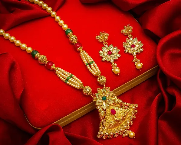 Alluring Designer Beaded Meena Alloy Necklace Set