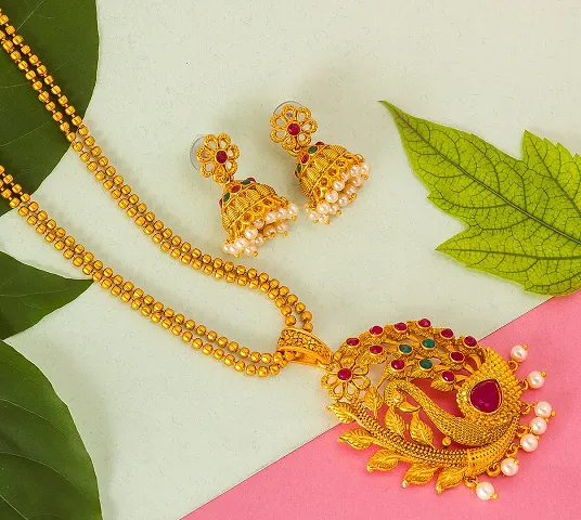 Traditional Designer Gold Plated Temple Necklace Set