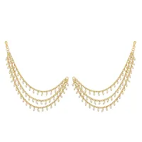 The Luxor Zinc Alloy Gold Plated Two-Layered Long Pearl Ear Chain, Gold Hair Chain Accessories for Earrings, Pearl Ear Chains for Heavy Jhumka, Jhumki, and Earrings for Women And Girls-thumb1