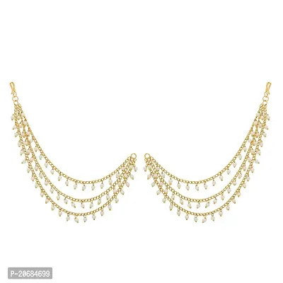 The Luxor Zinc Alloy Gold Plated Two-Layered Long Pearl Ear Chain, Gold Hair Chain Accessories for Earrings, Pearl Ear Chains for Heavy Jhumka, Jhumki, and Earrings for Women And Girls-thumb2
