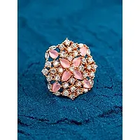 Exclusive Adjustable Floral Square Shape Rose Gold Plated Pink Ring with American Diamond wedding valentine gift for Women Girls-thumb4