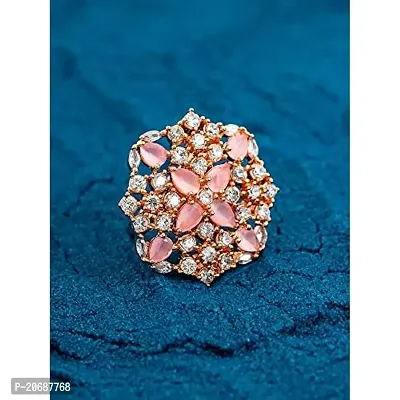Exclusive Adjustable Floral Square Shape Rose Gold Plated Pink Ring with American Diamond wedding valentine gift for Women Girls-thumb5