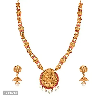 The Luxor Traditional Gold Plated Haram Mala Necklace Stylish Temple Jewellery Set for Women