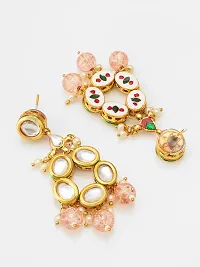 Trendy Multicoloured Kundan Stone And Beads Studded Drop Earrings For Women And Girls-thumb2