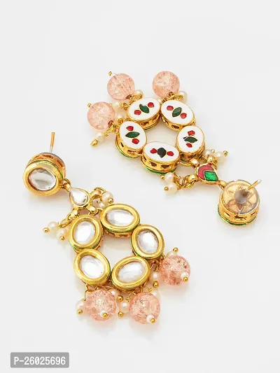 Trendy Multicoloured Kundan Stone And Beads Studded Drop Earrings For Women And Girls-thumb3