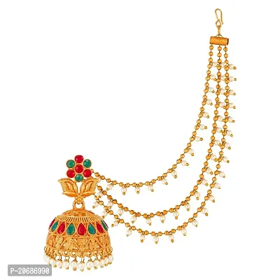 The Luxor Attractive Gold Plated Brass Wedding Jewellery Bahubali Inspired Long Chain Jhumki Earrings for Women and Girls-thumb3